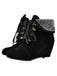 She finds her vintage story in this Suede Fleece Lace-Up Wedge Heel Ankle Boots