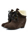 This Suede Fleece Lace-Up Wedge Heel Ankle Boots whispers vintage secrets to those who notice