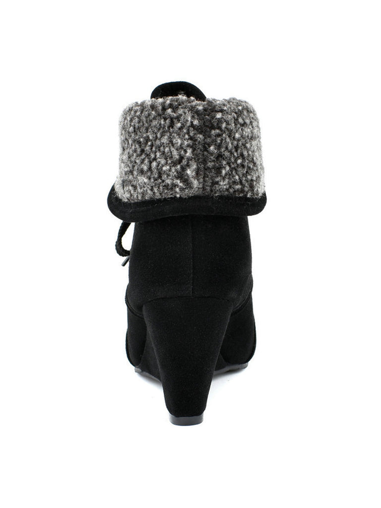 Suede Fleece Lace-Up Wedge Heel Ankle Boots — vintage vintage charm for her modern wardrobe