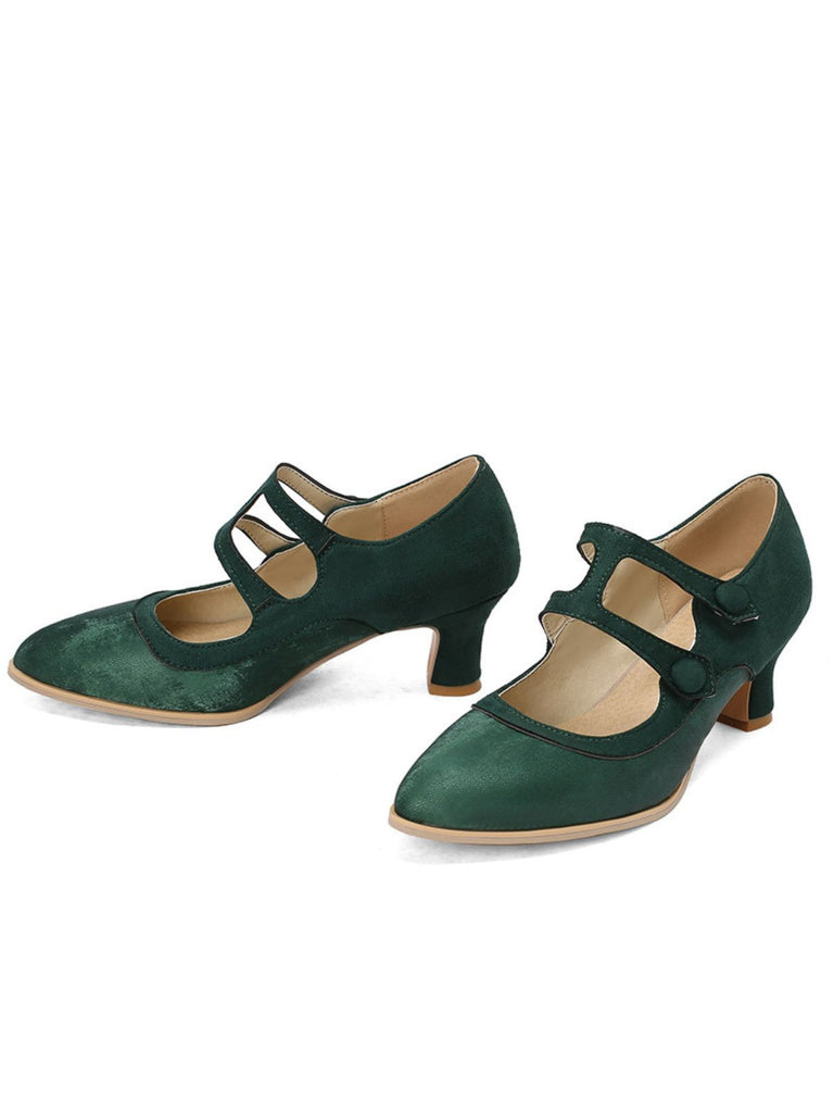 Suede Mary Jane Button Detail Heels - vintage shoes, retro heels