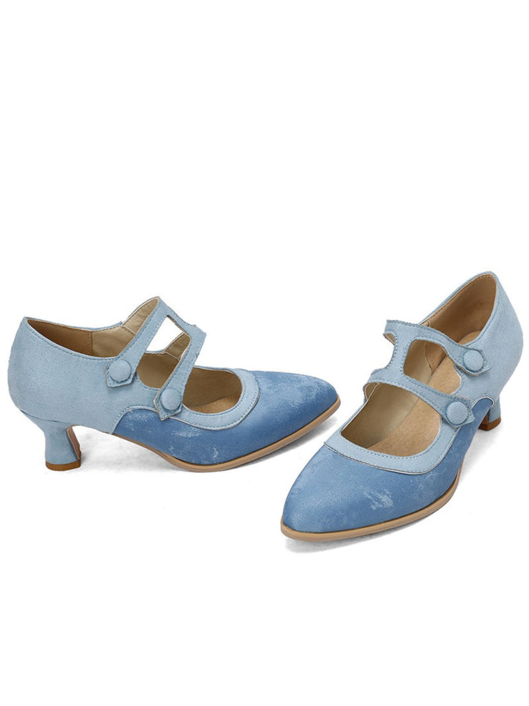 Suede Mary Jane Button Detail Heels - vintage shoes, retro heels