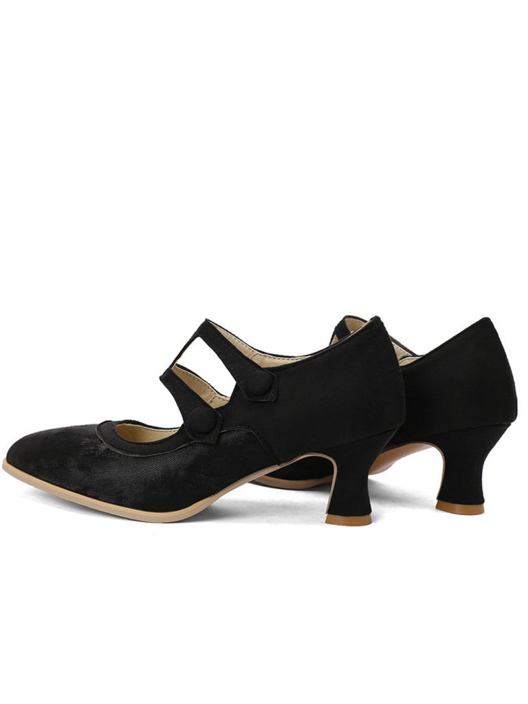 Suede Mary Jane Button Detail Heels - vintage shoes, retro heels