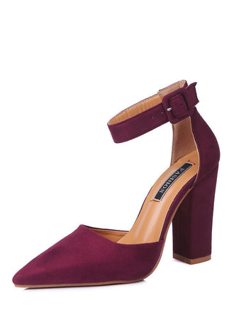 Suede Pointed-Toe Ankle Strap High Heel Pumps - vintage shoes, retro heels