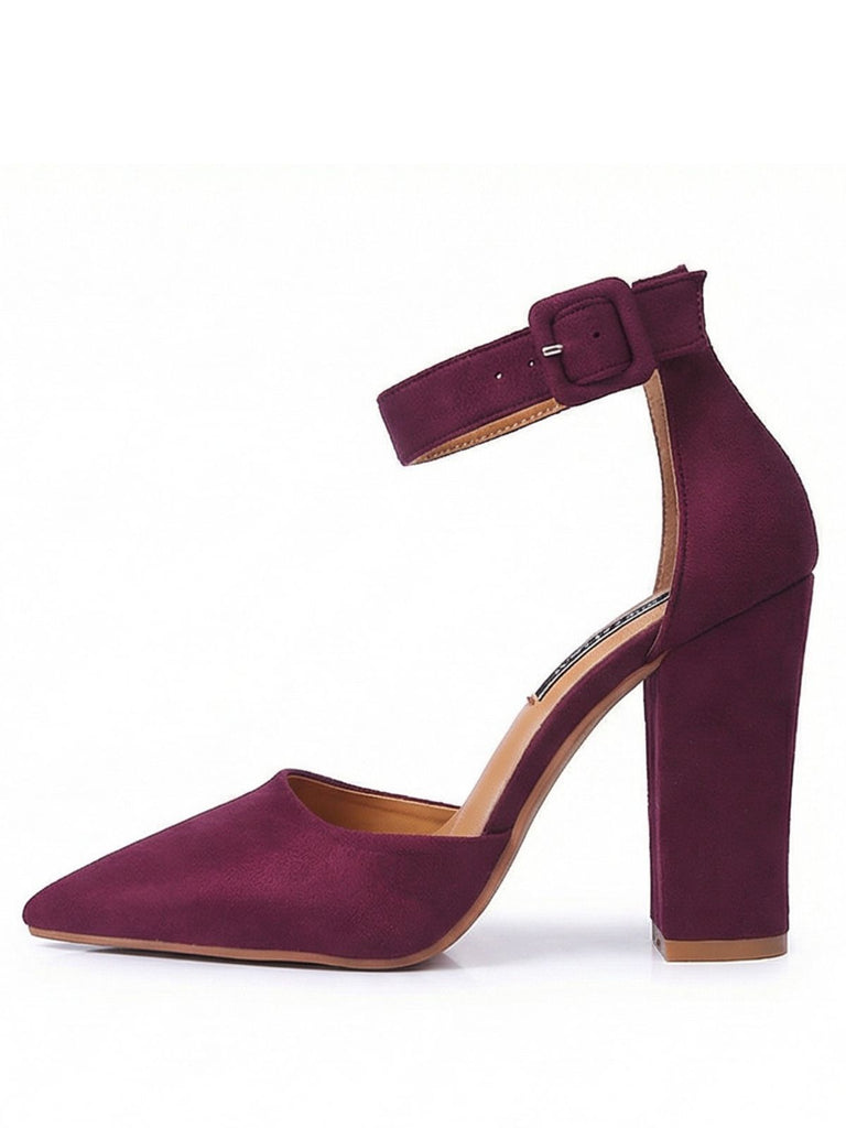 Suede Pointed-Toe Ankle Strap High Heel Pumps - vintage shoes, retro heels