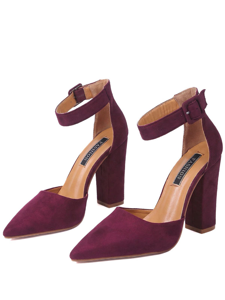 Suede Pointed-Toe Ankle Strap High Heel Pumps - vintage shoes, retro heels