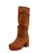 Suede Slouch Block Heel Mid Boots - vintage shoes, retro heels