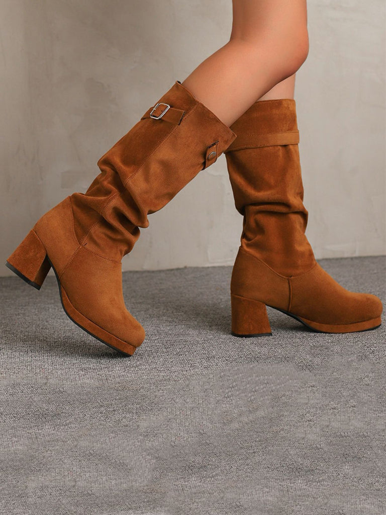 Suede Slouch Block Heel Mid Boots - vintage shoes, retro heels