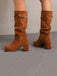 Suede Slouch Block Heel Mid Boots - vintage shoes, retro heels