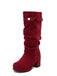 Suede Slouch Block Heel Mid Boots - vintage shoes, retro heels