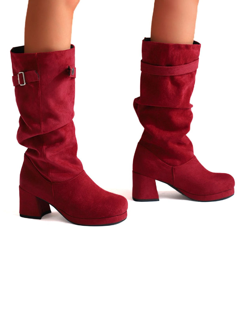 Suede Slouch Block Heel Mid Boots - vintage shoes, retro heels