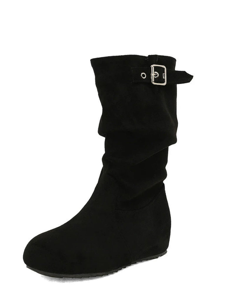 Suede Wedge Buckle Detail Boots - vintage fashion, retro style