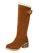 Suede buckle Faux Fur Knee-High Boots - vintage fashion, retro style