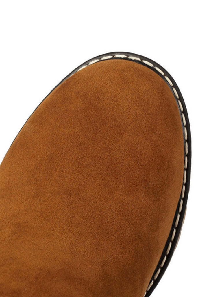 Suede buckle Faux Fur Knee-High Boots - vintage fashion, retro style