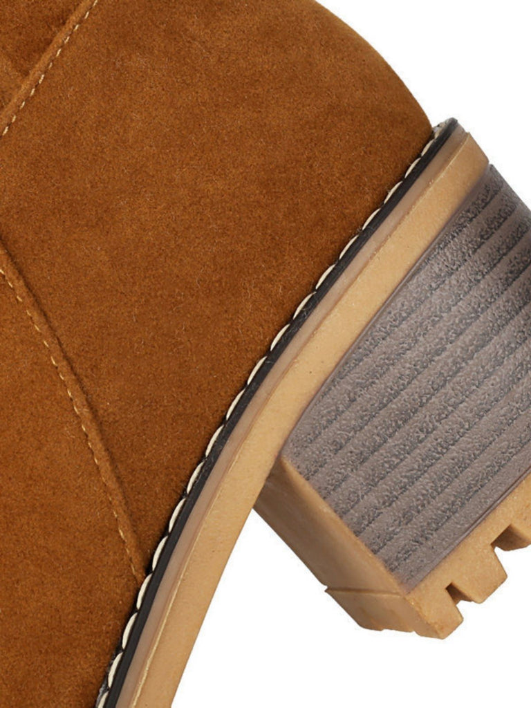 Suede buckle Faux Fur Knee-High Boots - vintage fashion, retro style