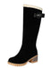 Suede buckle Faux Fur Knee-High Boots - vintage fashion, retro style