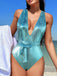 Turquoise Y2K Mermaid Scale Bow Metallic One-Piece Swimsuit - vintage swimsuit, pin-up style