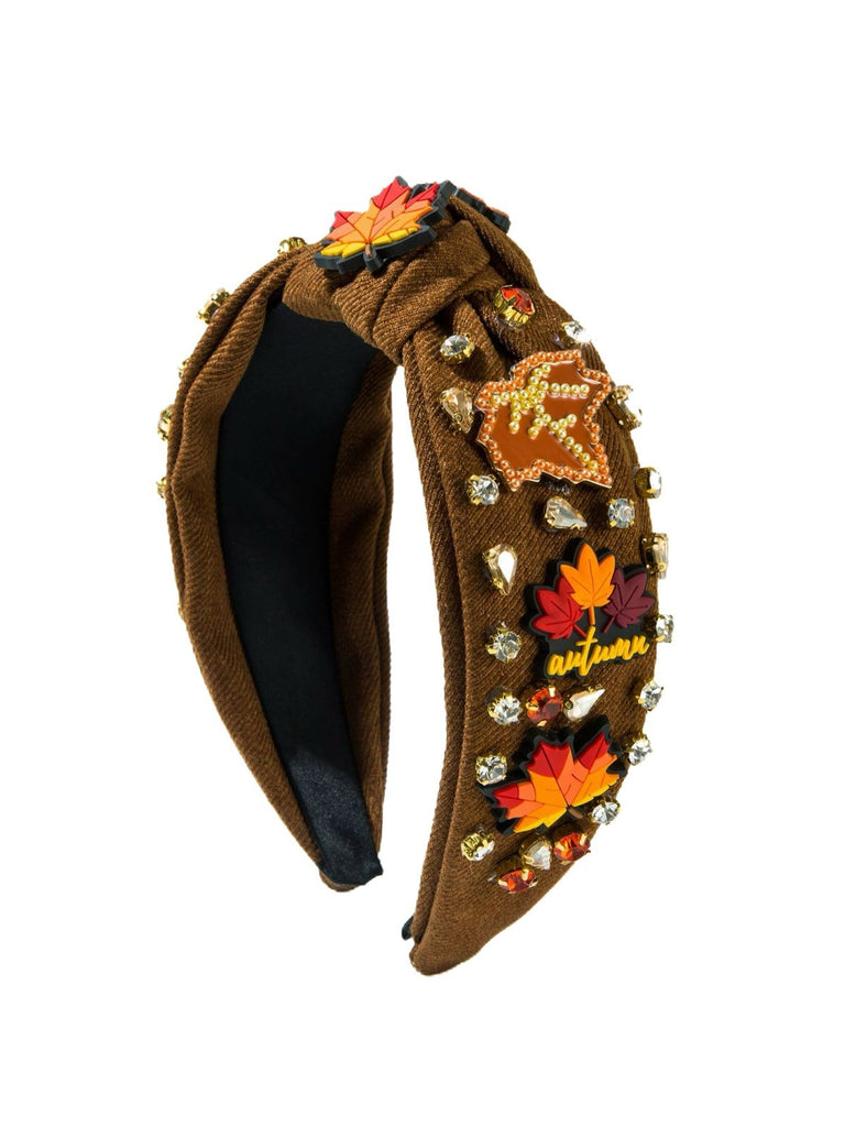 Thanksgiving Alloy Maple Leaf & Turkey Rhinestone Headband - vintage fashion, retro style