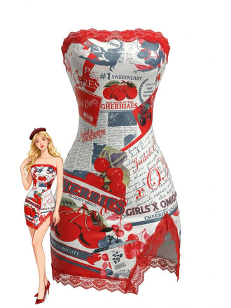 True Red 1960s Cherry Newspaper Strapless Dress - vintage dress, retro fashion for vintage lovers