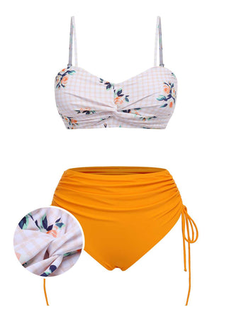 She's wearing Turmeric 1940s Spaghetti Strap Roses Swimsuit and the whole beach remembers the 1940s