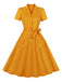 Turmeric 1950s Buttoned Lapel Belted Dress, vintage dress, retro fashion, rockabilly, pin-up fashion - perfect for women who love vintage and retro fashion
