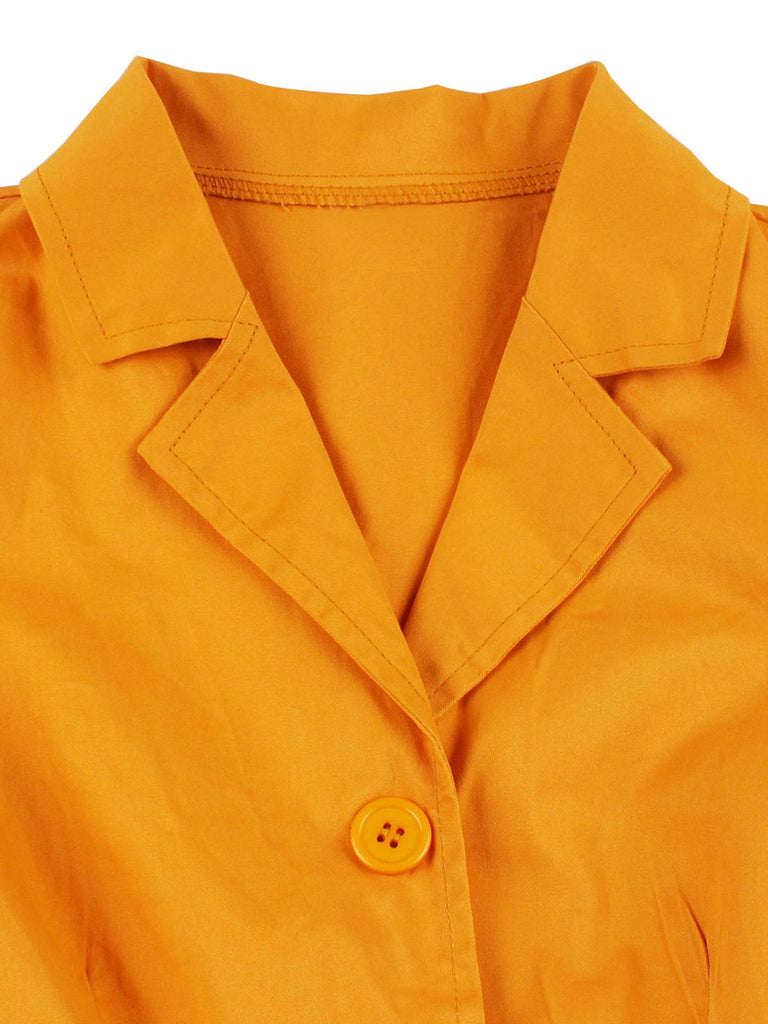 Turmeric 1950s Buttoned Lapel Belted Dress, vintage dress, retro fashion, rockabilly, pin-up fashion - perfect for women who love vintage and retro fashion