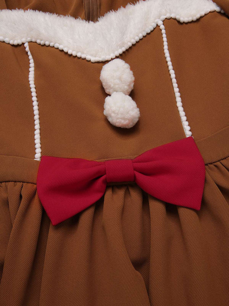 Turmeric 1950s Gingerbread Man Plush Trim Dress, vintage dress, retro fashion, rockabilly, pin-up fashion - perfect for women who love vintage and retro fashion