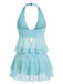 Turquoise 1950s Chiffon Starfish Halter Ruffled Tankini Set, vintage set, retro outfit, matching ensemble, women, elegant