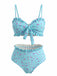 Turquoise 1950s Print Spaghetti Strap High Waist Tankini Set 4