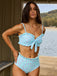 Turquoise 1950s Print Spaghetti Strap High Waist Tankini Set