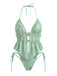 Turquoise 1960s Floral Sequin Halter Tie Bikini Set, vintage swimsuit, pin-up swimwear - perfect for women who love vintage and retro fashion