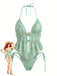 Turquoise 1960s Floral Sequin Halter Tie Bikini Set, vintage swimsuit, pin-up swimwear - perfect for women who love vintage and retro fashion