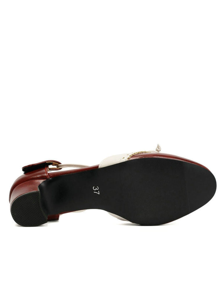 Two-Tone Bow Block Heel Mary Jane Pumps - vintage fashion, retro style for vintage lovers