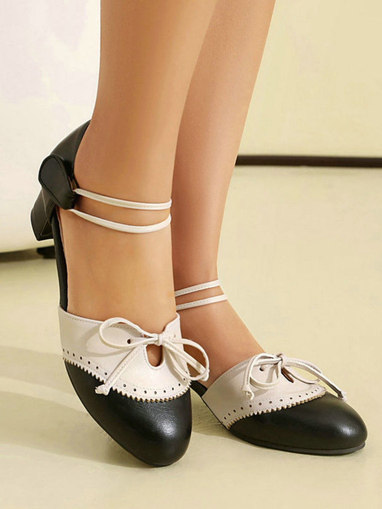 Two-Tone Bow Block Heel Mary Jane Pumps - vintage fashion, retro style for vintage lovers