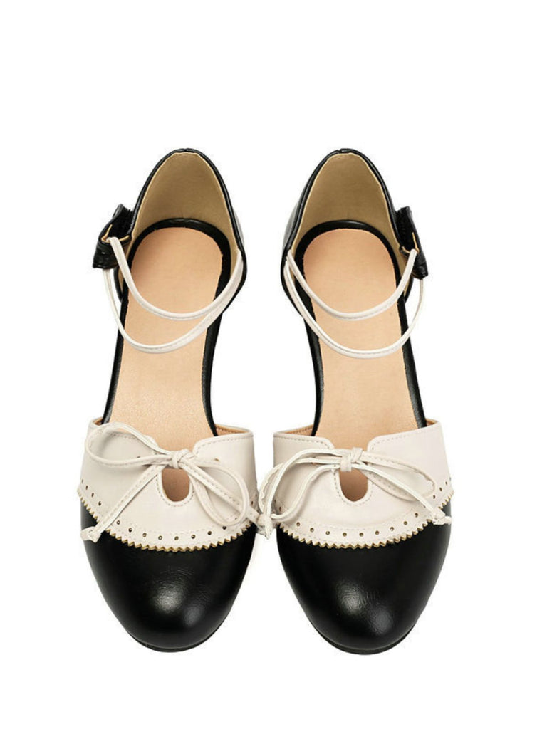 Two-Tone Bow Block Heel Mary Jane Pumps - vintage fashion, retro style for vintage lovers