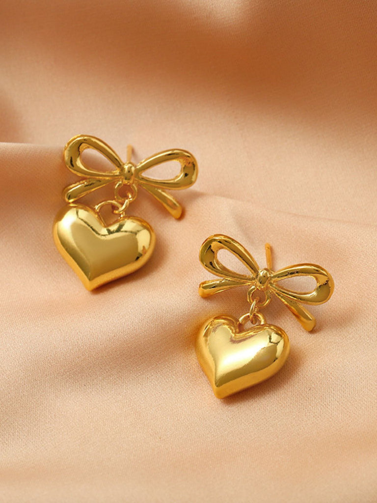 Valentine Alloy Bow Heart Drop Earrings - vintage fashion, retro style