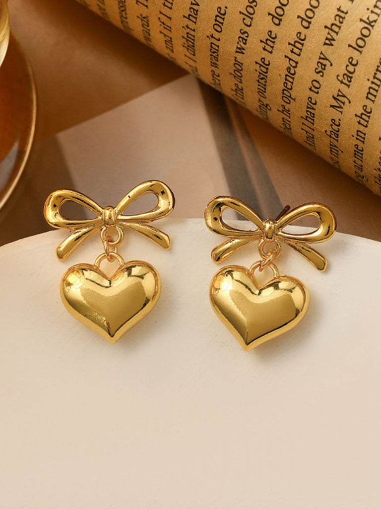 Valentine Alloy Bow Heart Drop Earrings - vintage fashion, retro style