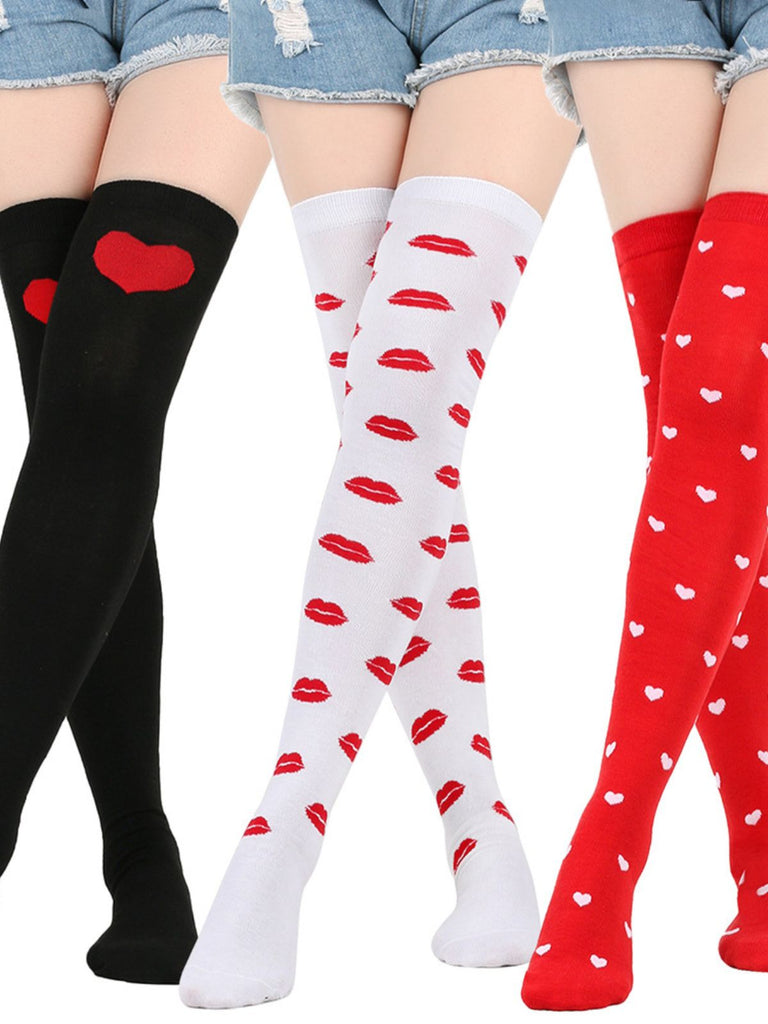 Valentine Heart Lip High-Thigh Socks: timeless vintage elegance she makes her own