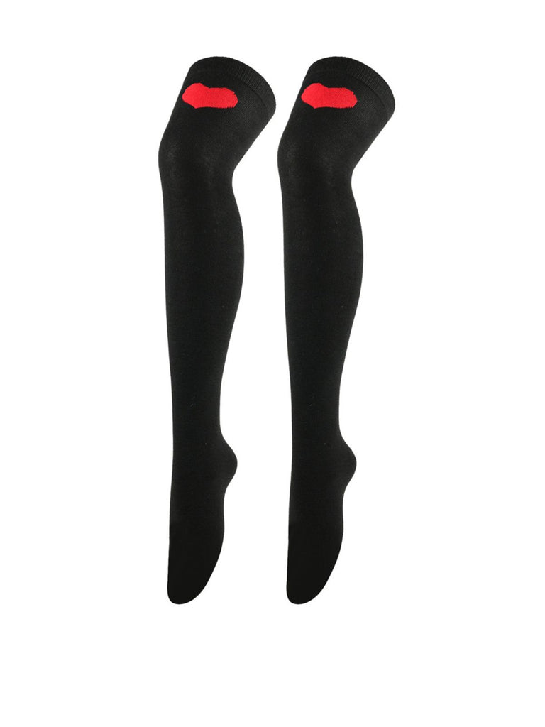 This Valentine Heart Lip High-Thigh Socks whispers vintage secrets to those who notice