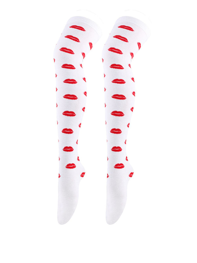 Valentine Heart Lip High-Thigh Socks — vintage vintage charm for her modern wardrobe