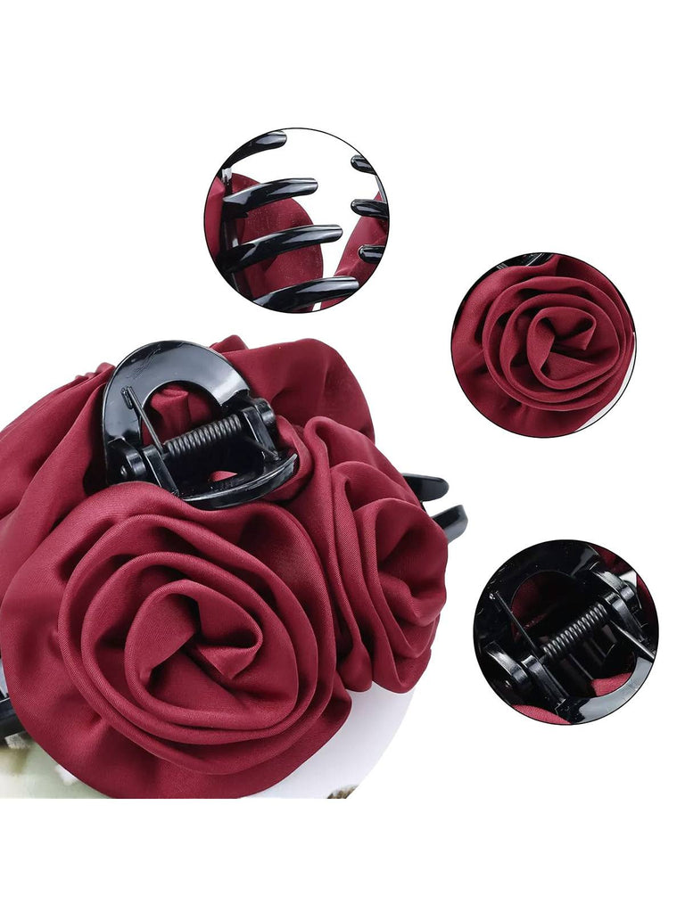 Valentine's Day 3D Floral Satin Hair Claw Clip - vintage fashion, retro style