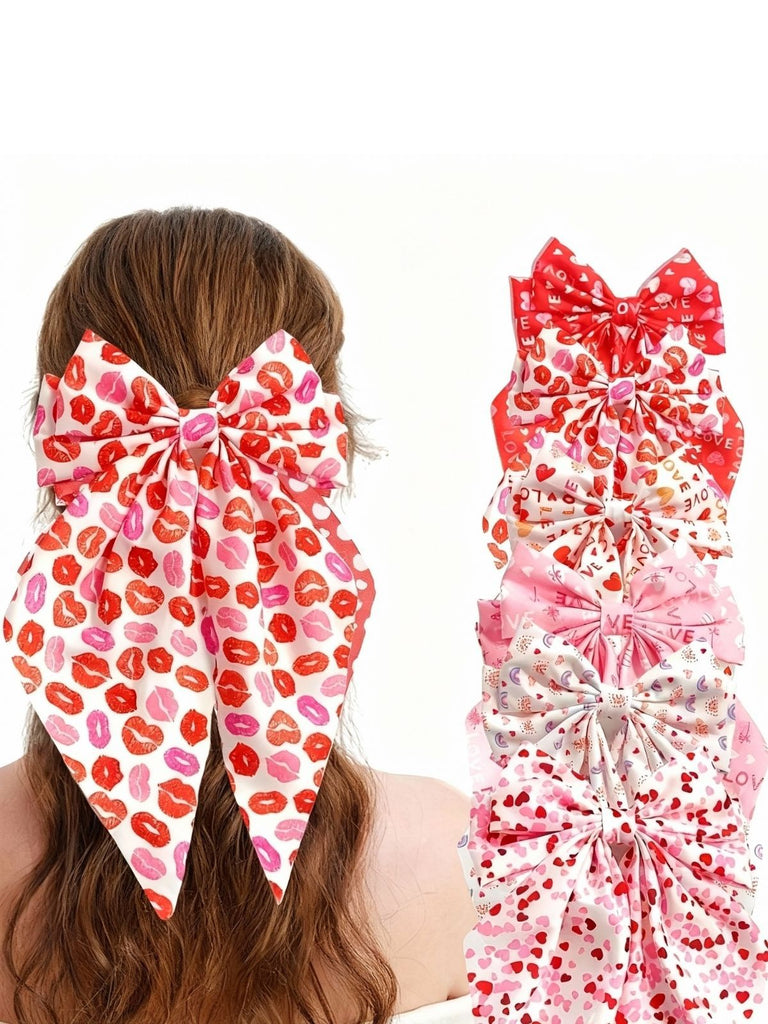 Valentine's Day Heart Print Bow Hairpin - vintage fashion, retro style