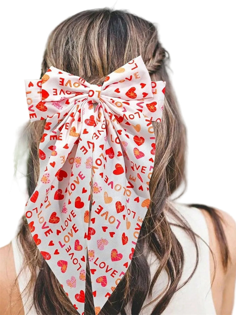 Valentine's Day Heart Print Bow Hairpin - vintage fashion, retro style
