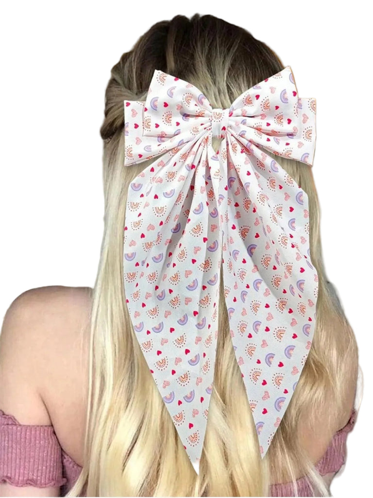 Valentine's Day Heart Print Bow Hairpin - vintage fashion, retro style