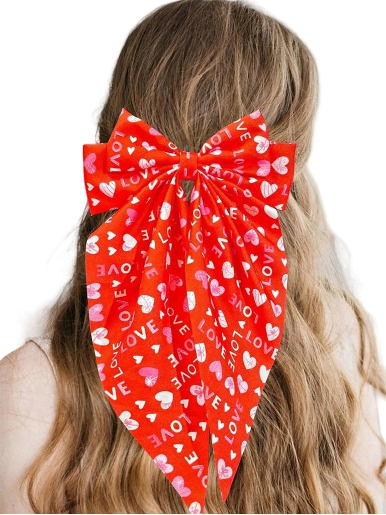 Valentine's Day Heart Print Bow Hairpin - vintage fashion, retro style