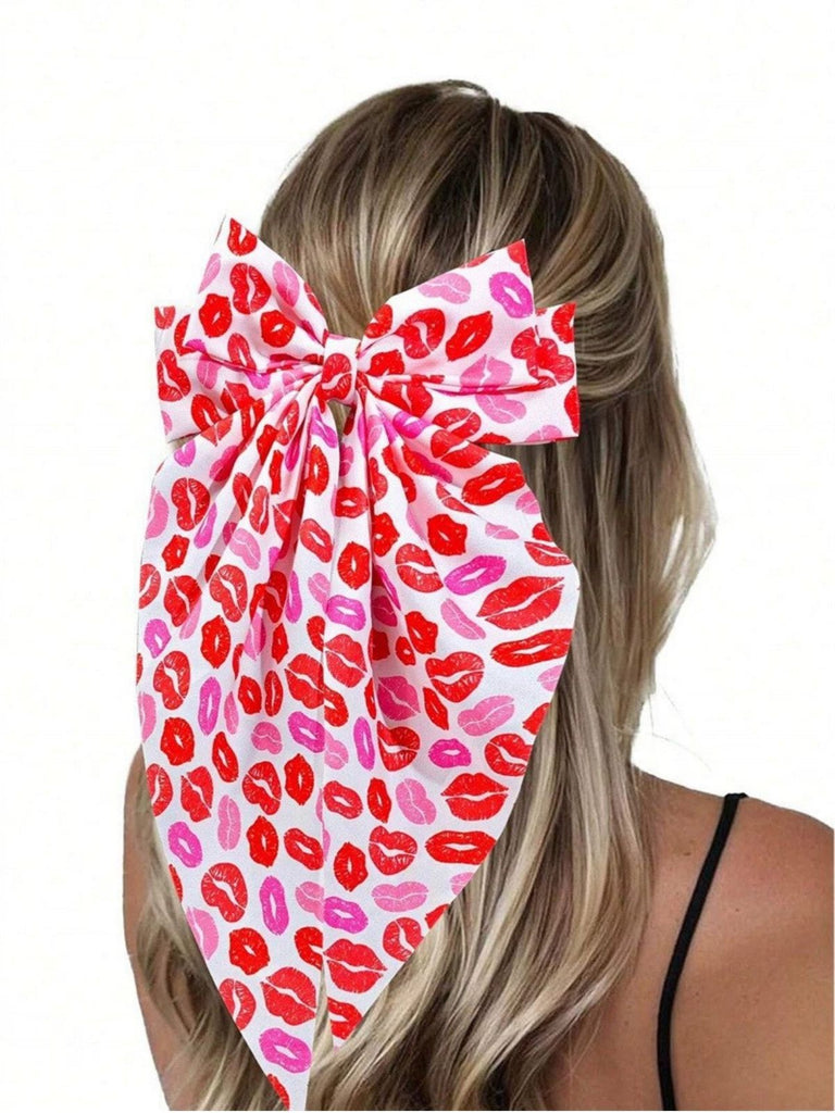 Valentine's Day Heart Print Bow Hairpin - vintage fashion, retro style