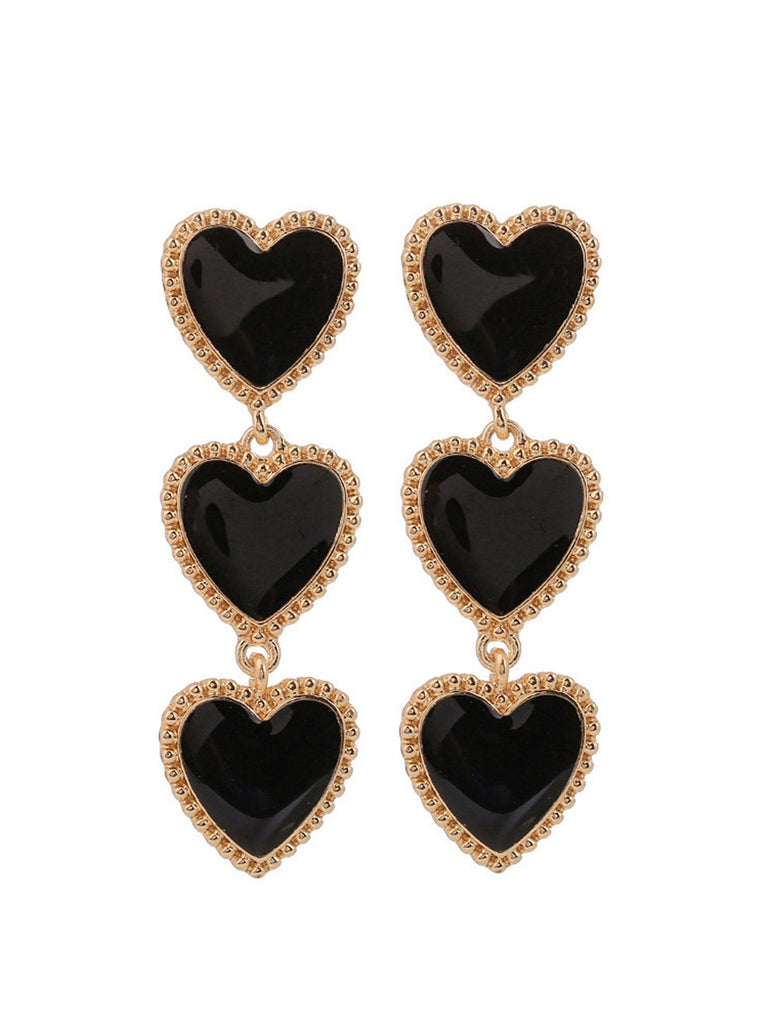 Valentine's Day Triple Heart-Shaped Pendant Earrings - vintage fashion, retro style