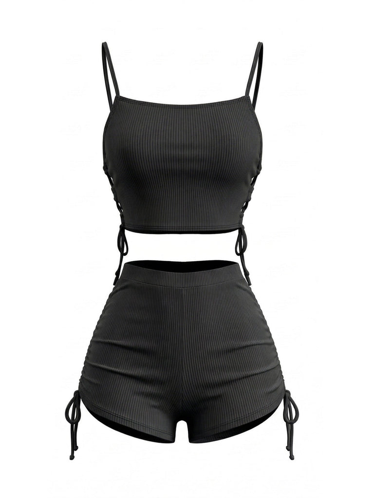 Vintage 1940s Spaghetti Strap Ruched Tankini Set, vintage fashion, retro style - perfect for women who love vintage and retro fashion