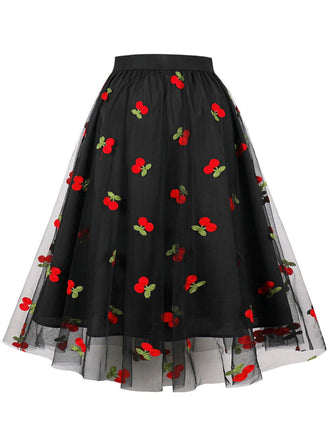 She sways in this Vintage 1950s Mesh Cherry Skirt and it's pure 1950s magic