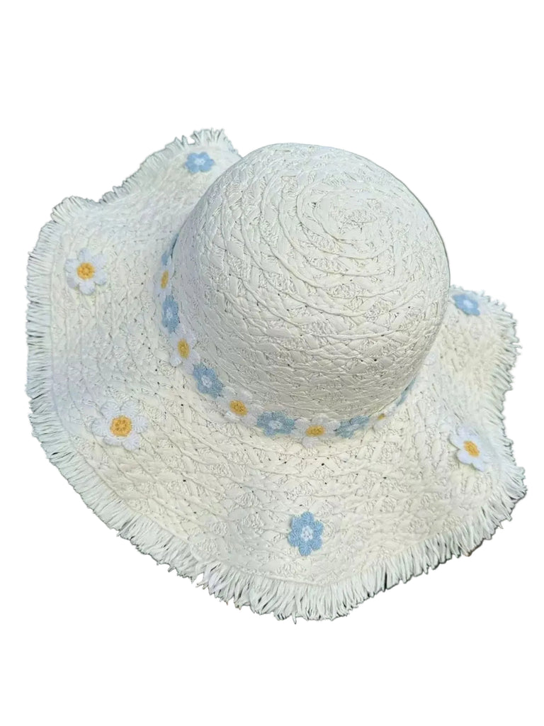 Vintage 3D Daisy Raffia Fringe Brim Sun Hat - vintage fashion, retro style