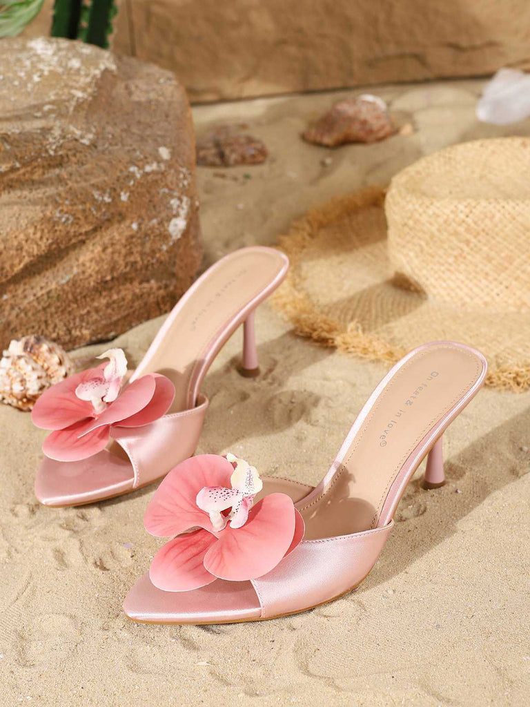 Vintage 3D Floral Pointed Toe Stiletto Sandals - vintage fashion, retro style, classic elegance for vintage lovers